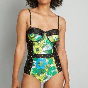 ModCloth The Pippa One-Piece Swimsuit, Green, Large